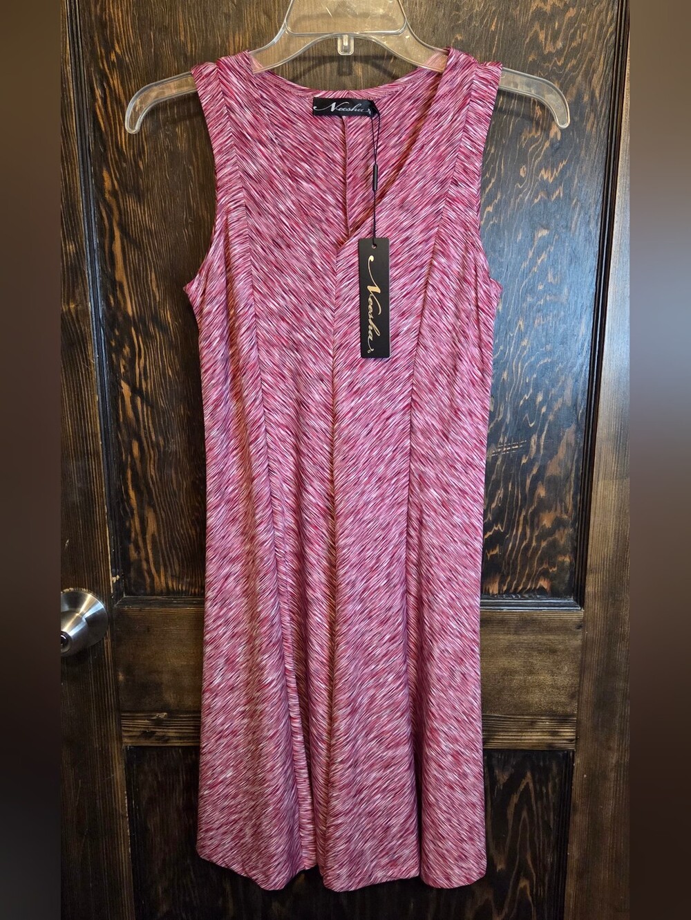 NWT Neesha Pink & White Space-dye Vneck Sleeveless A-Line Fit & Flare Mini Dress